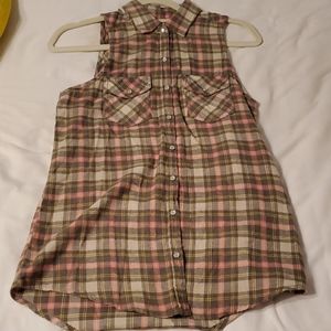 A plaid button up tank top